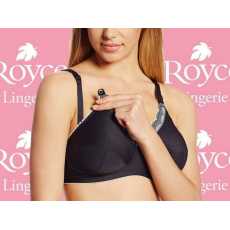 Royce Lingerie [ UK SIZE 28HH ] Sadie Black Patterned Wirefree Nursing Bra (819)