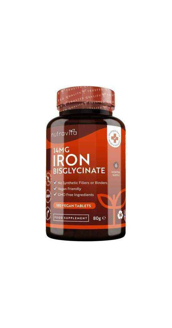 Iron Bisglycinate 14mg – 180 Vegan Tablets – Contributes to immune system