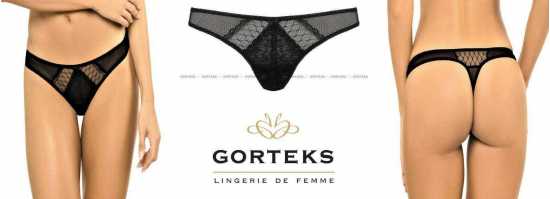 'Gorteks Lingerie' Adele Ladies Black Lace Thong Knickers ( UK Sizes 10 - 20 )