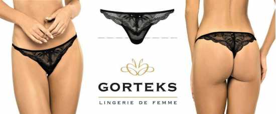 'Gorteks Lingerie' Charlize Black Floral Lace Thong Knickers (UK Sizes 10 - 20)