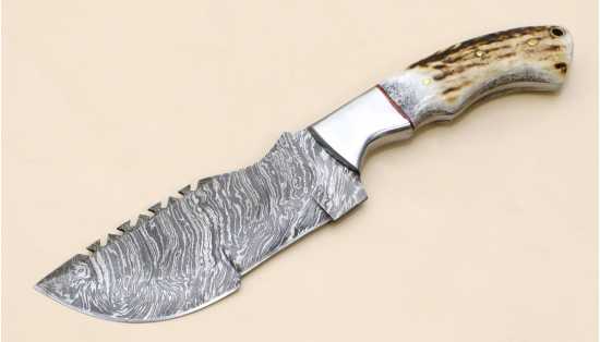 Custom Handmade Tracker Sambar Stag Antlers Bowie Knife Hunting Damascus...