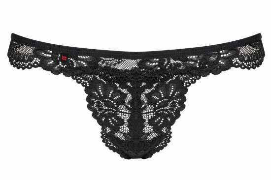 Obsessive Lingerie [ UK 12 - 16 ] Black Lace Strappy Thong & Diamante Bow...