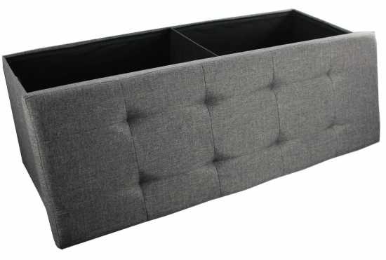 HIGHLIVING GREY LINEN FOLDING STORAGE OTTOMAN POUFFE SEAT FOOT STOOL STORAGE BOX