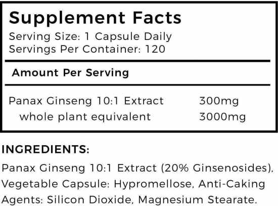 Panax Ginseng by LLS | 120 High Strength Capsules (4 Month Supply) | 300mg