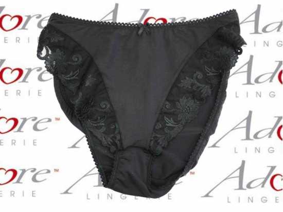 Adore Lingerie [ UK SIZE 10/12 ] 'Sunflower' Black Hi-Leg Brief with Pretty...