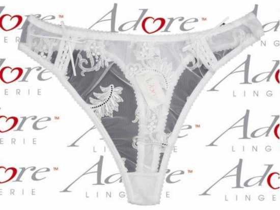 Adore Lingerie [ UK SIZE 12/14 ] 'Flirty' White Lace Detail Thong Knickers...