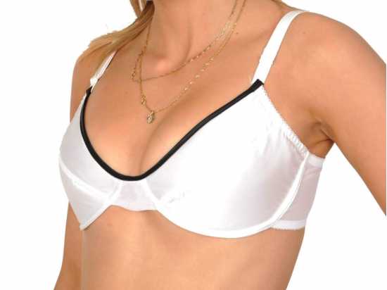 Premier Lingerie White Satin Underwired Bra with Black Trim (PLnu5)