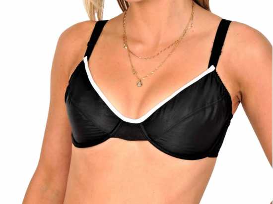 Premier Lingerie Black Satin Underwired Bra with White Trim (PLnu14)