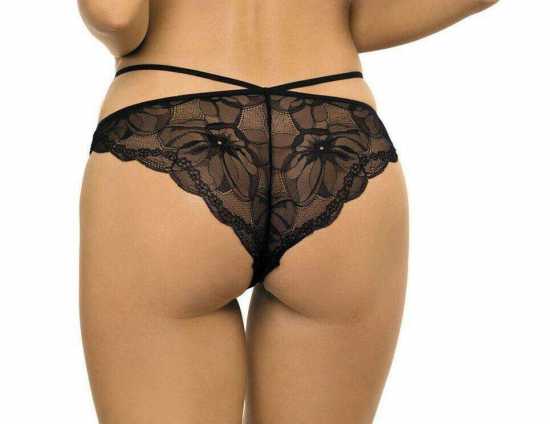 'Gorteks Lingerie' Charlize Black Floral Lace Brief Knickers (UK Sizes 10 - 22)