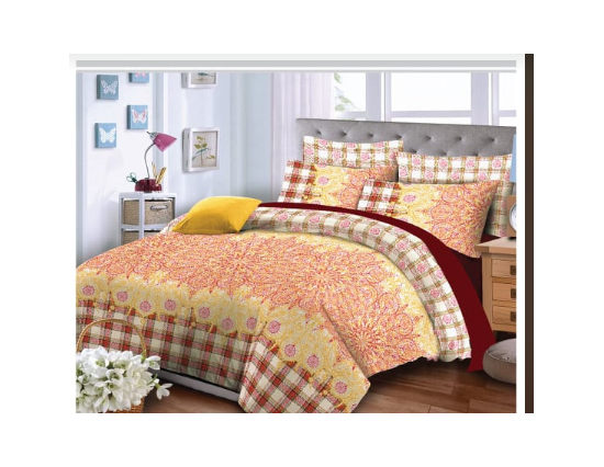 King Size Multi Color Printed Bed Sheet (98"x95") + 2 Pillow Case (19"x29")