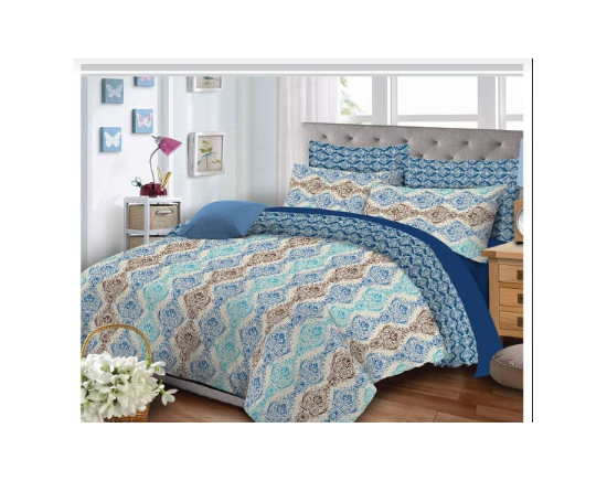 King Size Multi Color Printed Bed Sheet (98"x95") + 2 Pillow Case (19"x29")