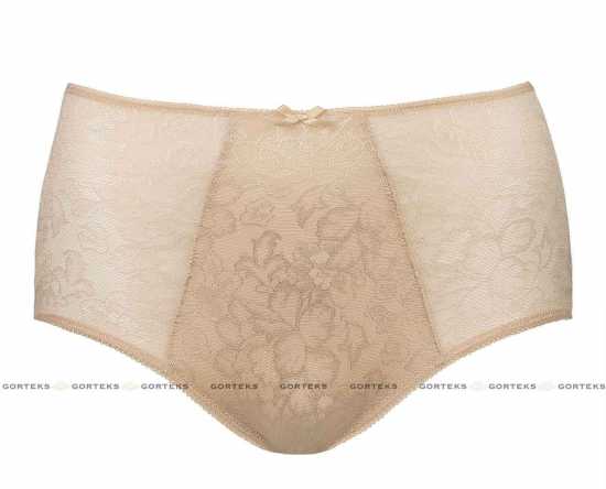 'Gorteks Lingerie' Elise Beige Smooth Floral Lace High Waist Panties (UK Size...