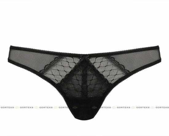 'Gorteks Lingerie' Adele Ladies Black Lace Thong Knickers ( UK Sizes 10 - 20 )