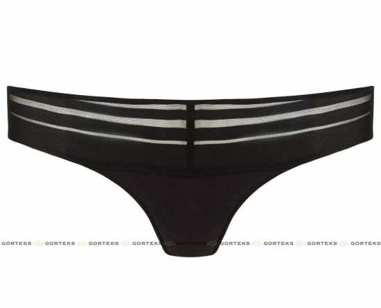 'Gorteks Lingerie' Luna Black Sheer Powermesh Thong Knickers (UK Sizes 10 - 20)