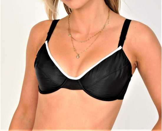 Premier Lingerie Black Satin Underwired Bra with White Trim (PLnu14)