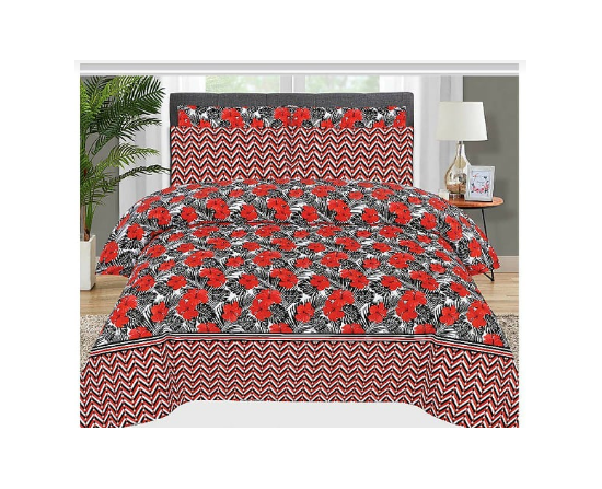 King Size Multi Color Printed Bed Sheet (98"x95") + 2 Pillow Case (19"x29")