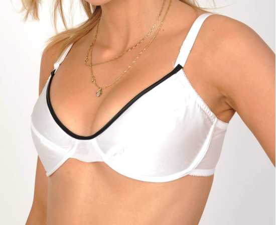 Premier Lingerie White Satin Underwired Bra with Black Trim (PLnu5)