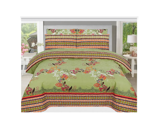 King Size Multi Color Printed Bed Sheet (98"x95") + 2 Pillow Case (19"x29")