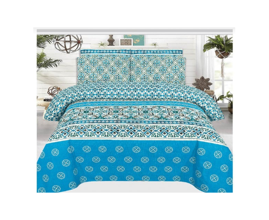 King Size Multi Color Printed Bed Sheet (98"x95") + 2 Pillow Case (19"x29")