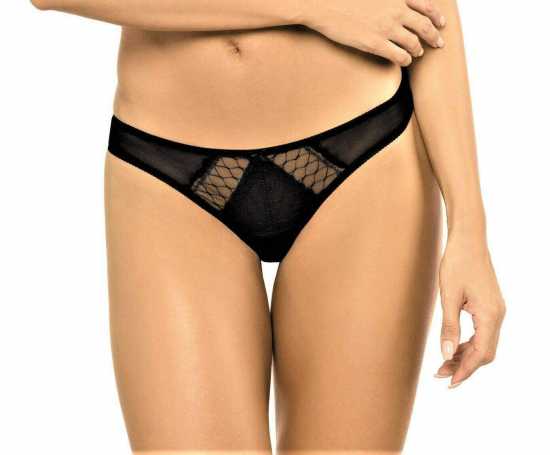 'Gorteks Lingerie' Adele Ladies Black Lace Thong Knickers ( UK Sizes 10 - 20 )