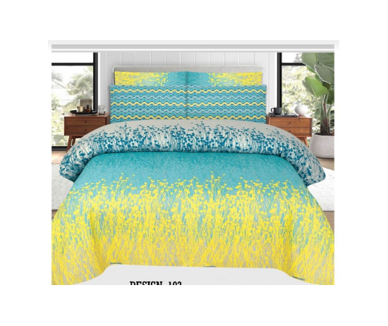 King Size Multi Color Printed Bed Sheet (98"x95") + 2 Pillow Case (19"x29")