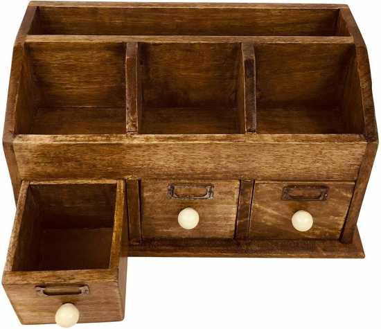 Rustic Desk Old Look Organiser with Drawers 37cm Brown Large Organizer Storage