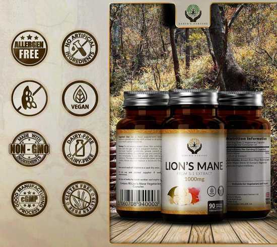 Earth's Lions Mane Mushroom (LMM) Capsules || 5X Concentrated 5:1 Extract 1000mg