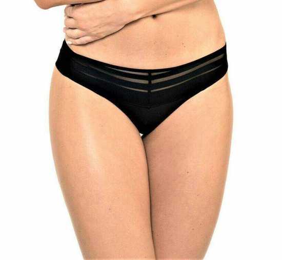 'Gorteks Lingerie' Luna Black Sheer Powermesh Thong Knickers (UK Sizes 10 - 20)