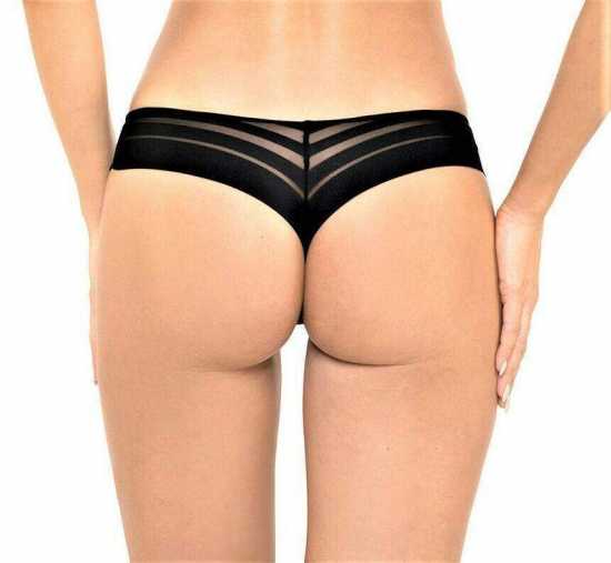 'Gorteks Lingerie' Luna Black Sheer Powermesh Thong Knickers (UK Sizes 10 - 20)