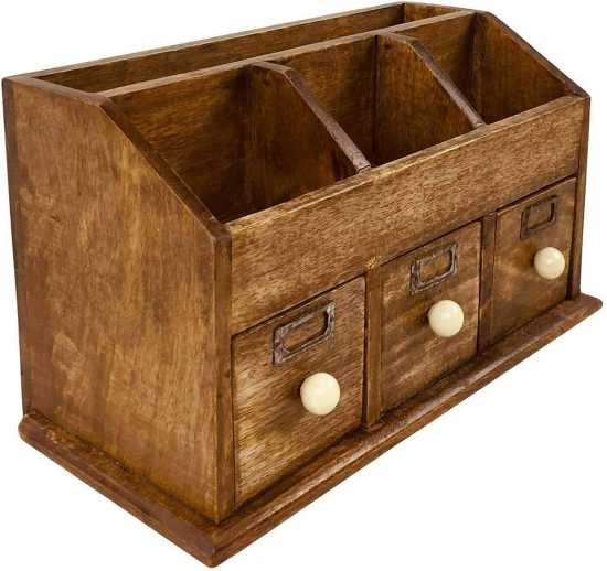 Rustic Desk Old Look Organiser with Drawers 37cm Brown Large Organizer Storage