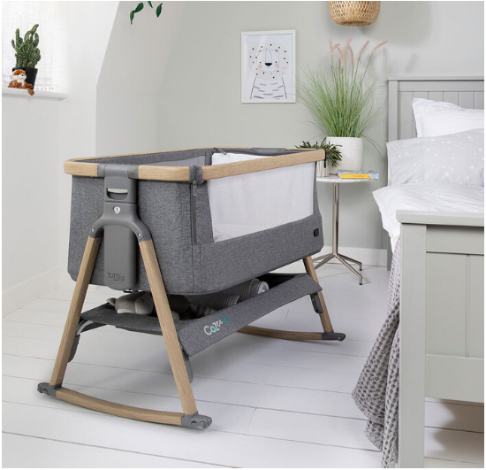 Tutti Bambini CoZee Air Bedside Rocking Crib, Oak and Charcoal