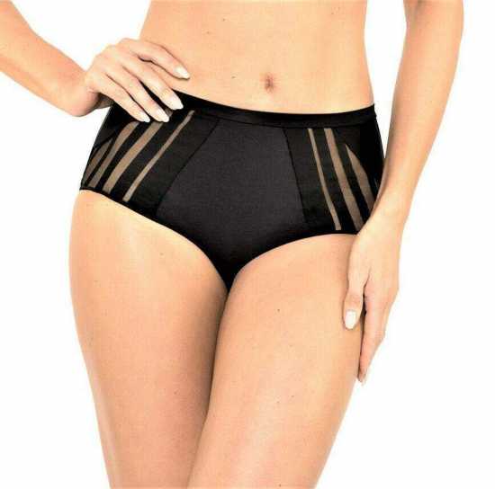 'Gorteks Lingerie' Luna Black High Waist Sheer Brief Knickers (UK Sizes 10 - 22)