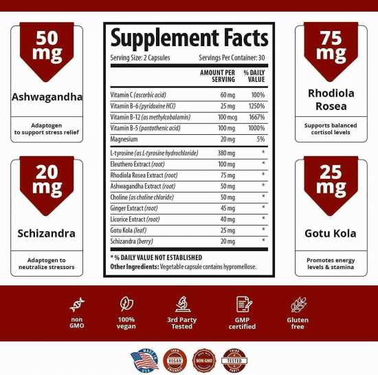 2x Adrenal Support - (Vegetarian) - A Complex Formula containing Vitamin B12, B5