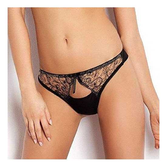 DKaren Lingerie Black & Skintone Thong with 'Tattoo' Lace Design (M01) [ UK...