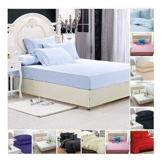 Highliving Luxury Plain Dyed Pleated Poly Cotton Platform Base Valance Sheets...