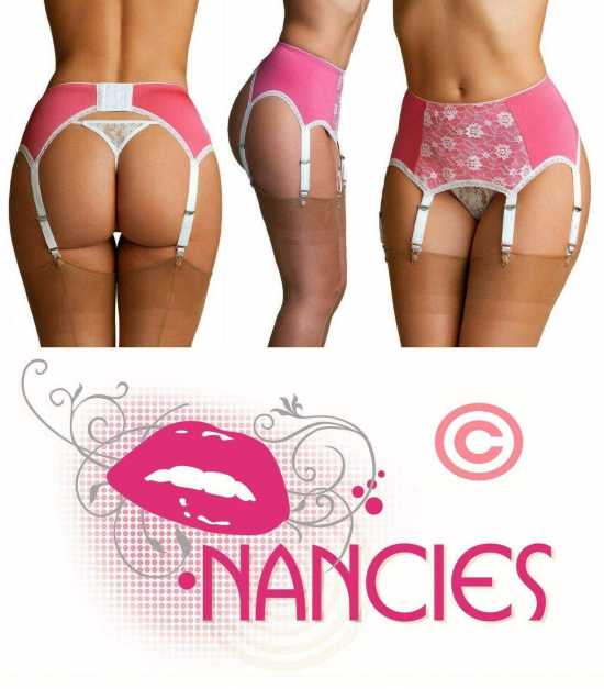 Nancies Lingerie Lace Pink 6 Strap Suspender / Garter Belt for Stockings (NL66)