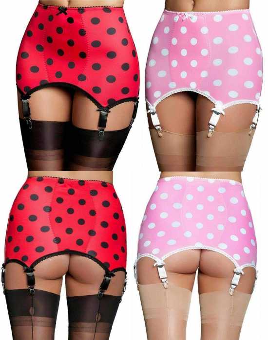 Nancies Lingerie 6 Strap Ladybird Girdle Polka Dot Shapewear for Nylons (NLlbg)