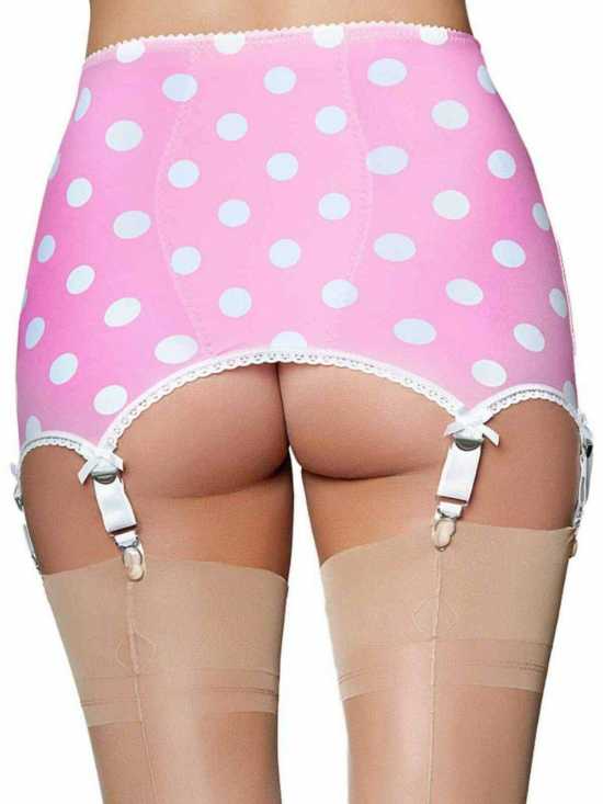 Nancies Lingerie 6 Strap Ladybird Girdle Polka Dot Shapewear for Nylons (NLlbg)