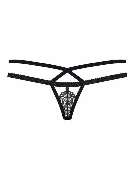 Obsessive Lingerie [ UK 12 - 18 ] Black Lace Strappy Thong & Diamante Bow...