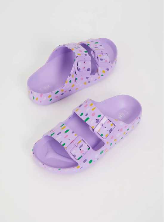 Lilac Polka Dot Double Buckle Sliders - 3-4